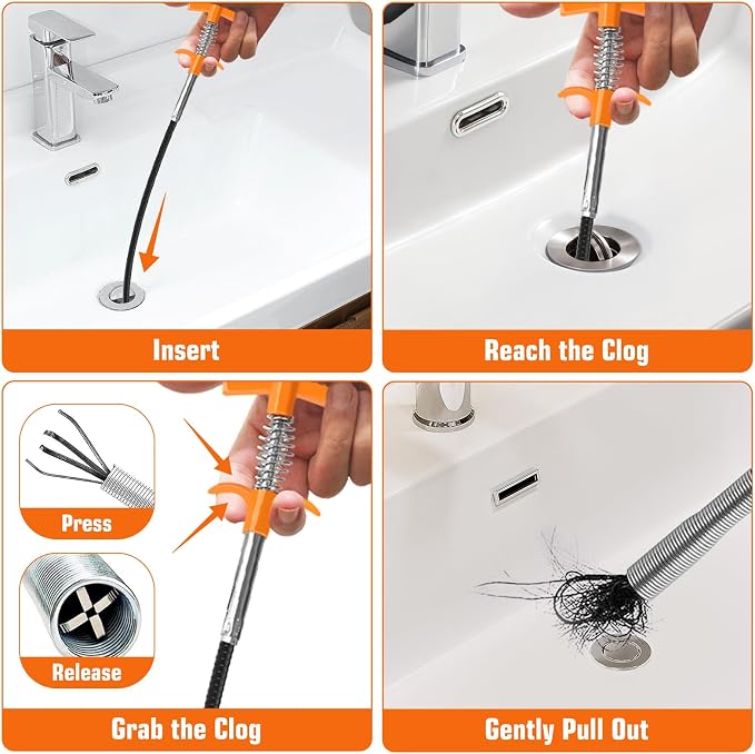 New Upgrade 35 inch Drain Snake Hair Drain Clog Remover Tool - Sink Drain Cleaner for Toilet Sewer Shower Kitchen Bathroom Tub Clogged Drains Opener Cleaning Tool, Flexible Grabber Claw Pick Up Tool