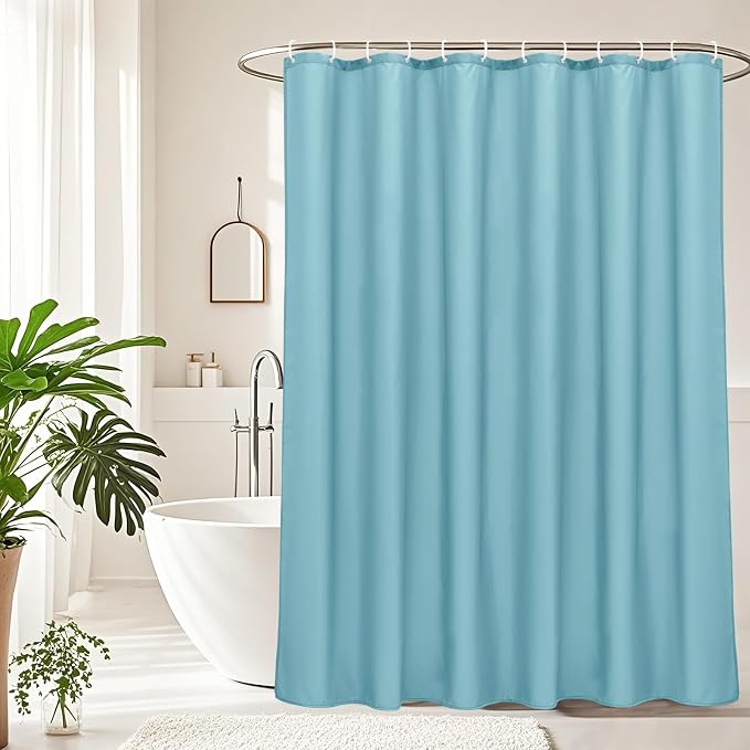 AooHome Stall Size 48x72 inch Shower Liner, Fabric Solid Color Bathroom Curtain with Hooks, Weighted Hem, Water Repellent, Blue
