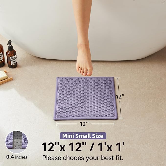 Triohero Small Bathroom Rugs Non Slip Washable Bath Rugs Super Absorbent Bathroom Rug Thin Quick Dry Low Pile Bath Mats, Lavender 12"x12"
