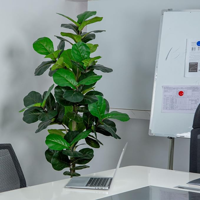 VIVATREES 5FT Fiddle Leaf Fig Artificial Tree with White Planter Pot,Faux Floor Plant, Indoor and Outdoor Fake Plants for Home Office Decor