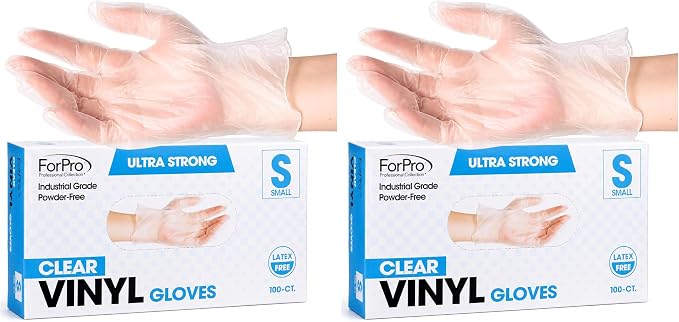 ForPro Disposable Vinyl Gloves, Industrial Grade, Powder & Latex Free, Non-Sterile, Food Safe, 2.75 Mil Palm, 3.9 Mil Fingers