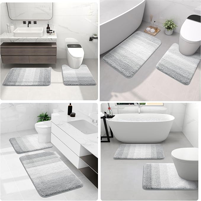 Arotive Microfiber Bathroom Rugs, Shaggy Soft Absorbent Bath Rug, 59x20 | LightGrey, Rubber Backing Thick Plush Machine Washable Dry Bath Mats for Bathroom, Tub and Shower, Rectangular