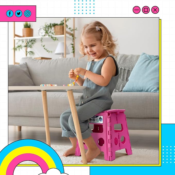 Delxo Folding Step Stool 13 Inch,300 Lbs Step Stool for Adults Pink | Foldable Step Stool 13",Non-Slip Foot Stools with Handle,Lightweight Collapsible stools for Kitchen,Bathroom,Bedroom,Garden