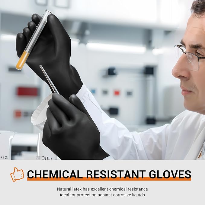ThxToms Chemical Resistant Gloves, Puncture Resistant,Latex | Heavy Duty Rubber Gloves, Acid Oil & Alkali Resistant for Industrial Cleaning, Auto Repair, Mechanics, 18", 1 Pair