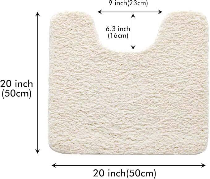 MIULEE Ivory Toilet Bathroom Rug U-Shaped Microfiber Bath Mat 20x20 Inch | Absorbent, Non Slip, Quick Dry, Fluffy Bath Rugs for Bathroom Floor Tub Showers, Machine Washable