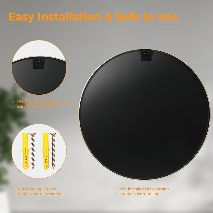 Sweetcrispy 24 in Round Bathroom Wall Mirror, Vanity Mirrors for Over Sink | Matte Metal Frame, Mirros for Entryway, Bedroom, Home Decor, Hang Mounted Frame, Gold