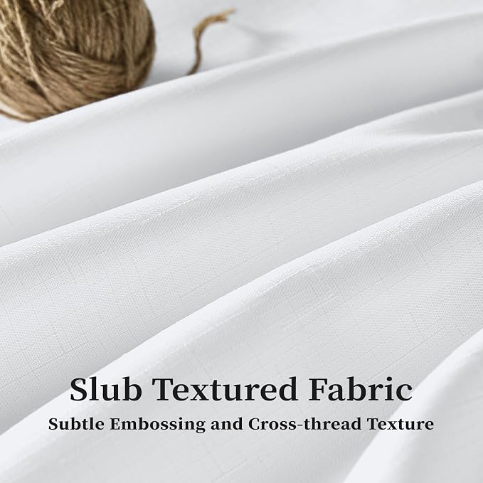 72x78 Boho Scalloped Linen Textured Cloth Shower Curtain Set, White | Long Size, 230GSM Waterproof Polyester, Heavy Duty Fabric, 12 Plastic Hooks, Elegant Modern Farmhouse Style, Machine Washable