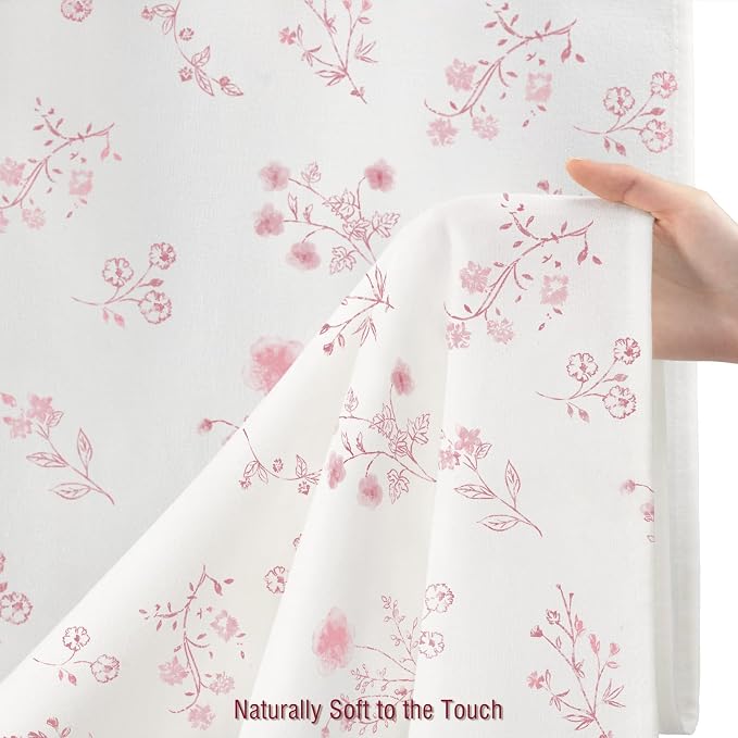 Pink Floral Farmhouse Vintage Cotton Shower Curtain, French Country Shower Curtains for Bathroom, 72Wx72H