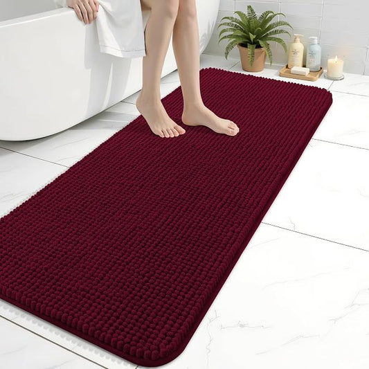 Arotive Chenille Bathroom Rugs 47x17, Soft Absorbent Bath Mat, Burgundy | Rubber Backing, Machine Washable Dry Bath Mats for Bathroom Floor, Tub and Shower, Home Decor Accessories