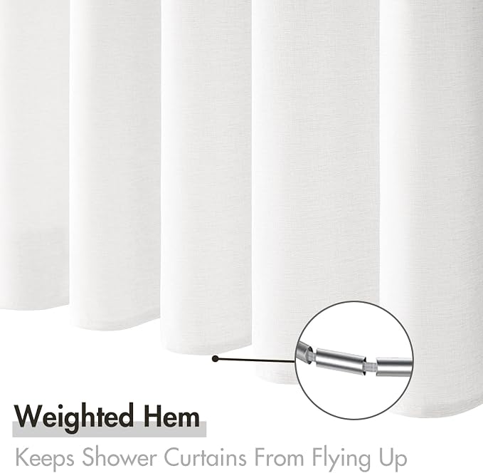 MIULEE Linen Fabric Shower Curtain White W48*L72 8 Metal Hooks | Washable, Modern, Heavy Duty, Shower Curtain Set, Waterproof Neutral Thick Cloth Shower Curtain, Bathroom Bathtub