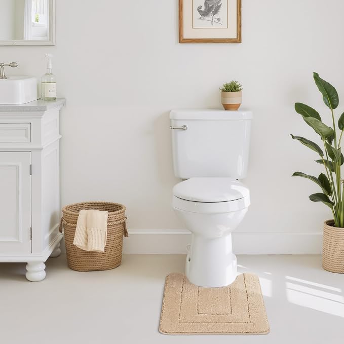 GRANNY SAYS Khaki U Shaped Toilet Rug 20" x 24", Non-Slip Bath Mat | Soft microfiber, TPR backing, absorbs water quickly, machine washable, fits around most standard toilet bases