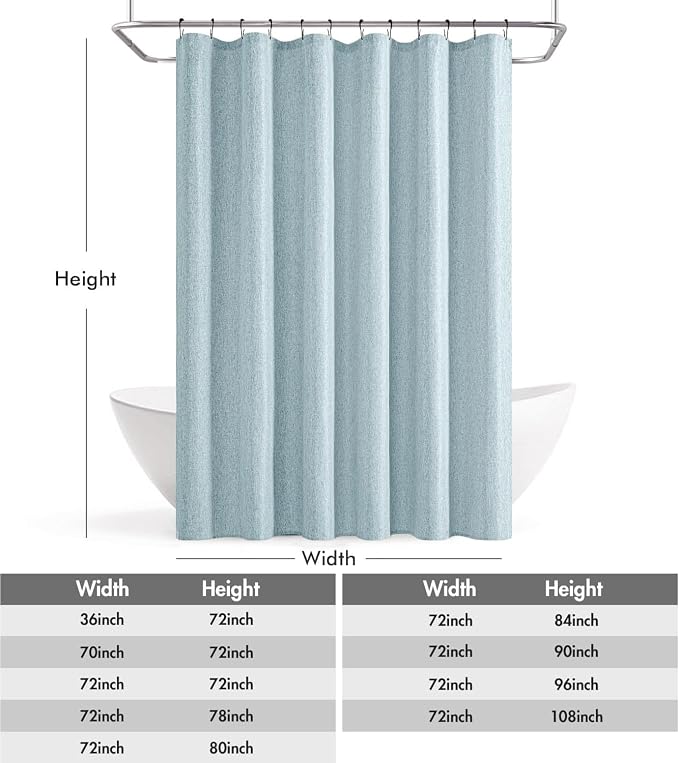 ANRODUO Fog Blue Linen Textured Fabric Shower Curtain Set - W72xL72 | Farmhouse Shower Curtain with 12 Metal Hooks, Waterproof Heavy Duty, Button Hole Design, Machine Washable for Bathroom