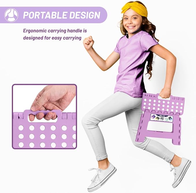 Delxo 9 Inch Kids Step Stool,300 Lbs Folding Step Stool for Toddler Purple | Foldable Step Stool,Non-Slip Foot Stools with Handle, Lightweight Collapsible Stool for Kitchen,Bathroom,Bedroom,Garden