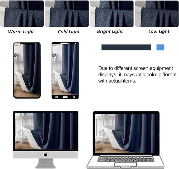 Navy Blue Stall Shower Curtain for Bathroom, 3D Embossed Textured Fabric Small Shower Curtain for Narrow Stall Size, Machine Washable Water Resistance, Hotel Style, 36" W x 72" L, Navy Blue