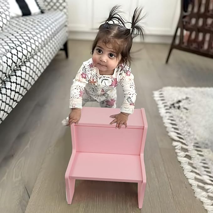 Toddler Step Stool for Bathroom & Kitchen – Wooden 2-Step Kids Stool with Handles & Non-Slip Pads, Sturdy Birch Wood, 200 lb Capacity for Potty Training, Sink & Counter Access