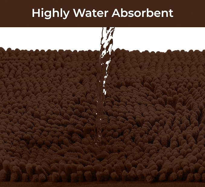Ultra Soft Texture Chenille Plush Bath Rugs Floor Mats, Bath Rug Non Slip Microfiber Door Mat for Kitchen/Entryway/Living Room (30 x 20 inches, Brown)