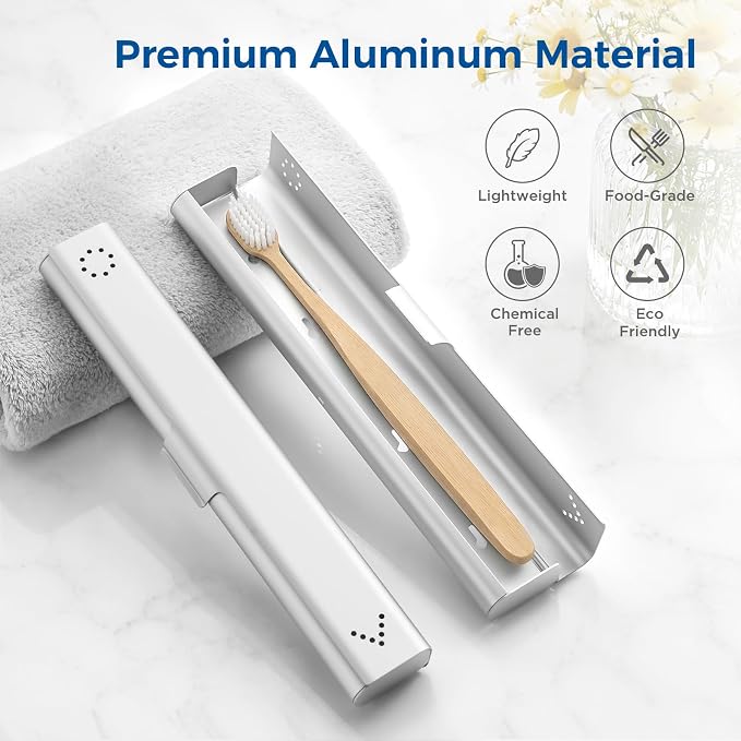 Toothbrush Travel Case Aluminum, Portable Toothbrush Holders Travel, Manual Toothbrush Case Container for Traveling, Bathroom, Camping, Business Trip-1Pack Silver