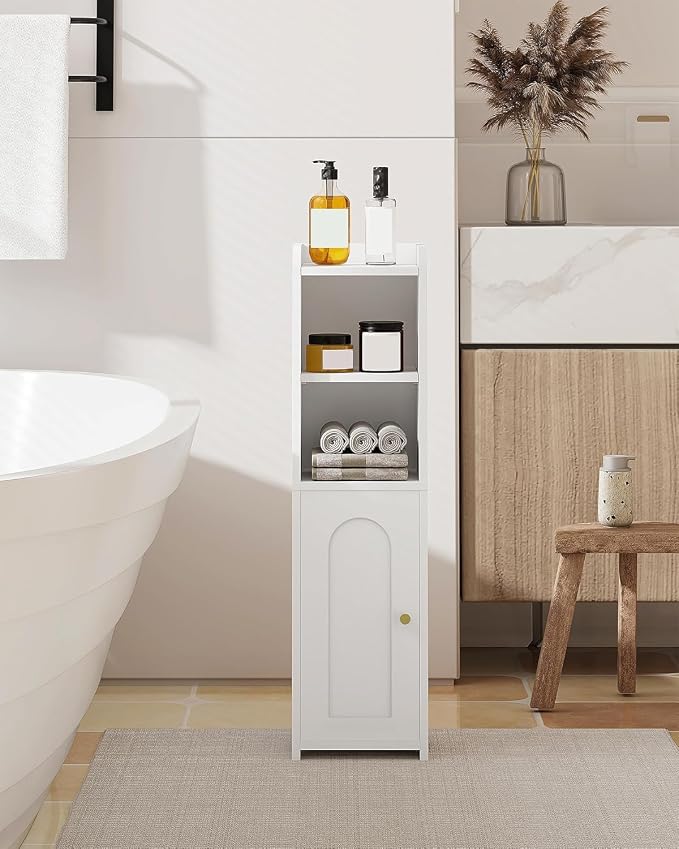Hzuaneri Bathroom Storage Cabinet, Narrow Toilet Paper Cabinets with Doors | Small Corner Floor Cabinet with Doors and Adjustable Shelf, Bathroom Organizer for Small Spaces, White BC19703X