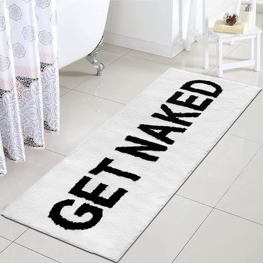 Zeeinx Get Naked Bath Mat Cute Long Bathroom Rugs White,18”x47” | Non Slip Absorbent Microfiber Machine Washable White Cute Bath Mat for Tub and Shower Funny Apartment Decor