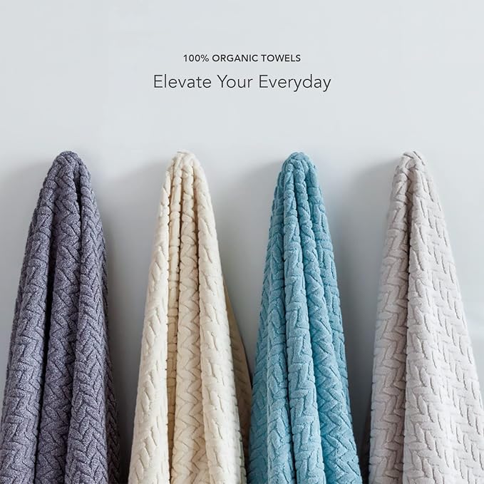 Texere 100% Organic Cotton Jacquard 650 GSM Premium Bath Towel Sets - Extra Absorbent Quick Dry and Plush (Cable, Excalibur, 2 Bath Towels)