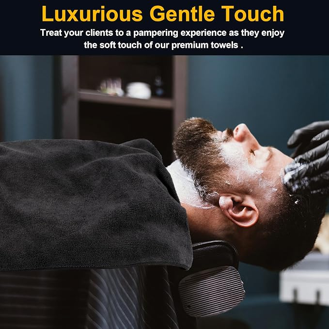 Salon Towels 24 Pack, Microfiber Barber Towels Bulk, (16x29 inches) Hair-Drying Cloth Super Soft Black Hand Cloth for Gym, Bath, Spa Use and Home Beauty Care(Not Bleach Proof) | (16x29 inches) Hair-Drying Cloth Super Soft Black Hand Cloth for Gym, Bath...