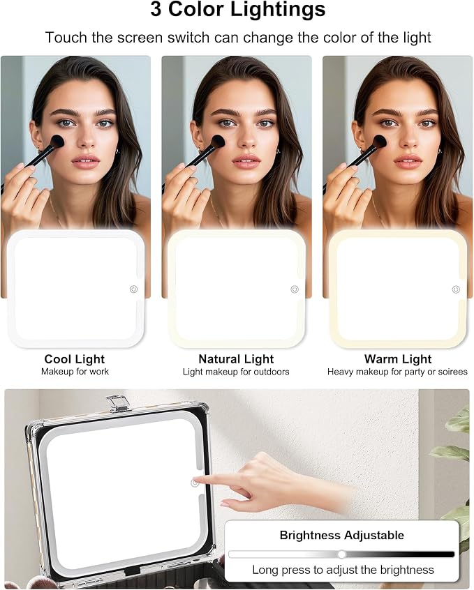 Relavel Makeup Bag with LED Mirror, Makeup Box Travel Train Case with Lighted Mirror & Adjustable Dividers, Cosmetic Brush Organizer Storage for Makeup Artists Gifts for Women and Girls (Plaid, Small)