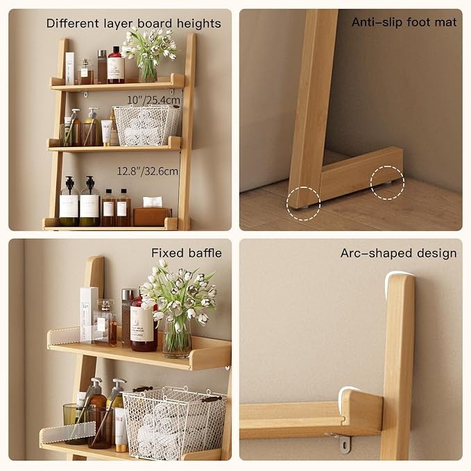 Solid Bamboo Over the Toilet Storage, 3-Tier Freestanding Toilet Shelf | Solid bamboo over toilet bathroom organizer, anti-slip base for stability, space-saving storage for bathroom and balcony