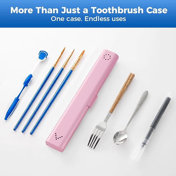 4 Pack Toothbrush Travel Case Aluminum, Portable Toothbrush Holders Travel, Manual Toothbrush Case Container for Traveling, Bathroom, Camping, Business Trip(Black, Silver, Pink, Blue)