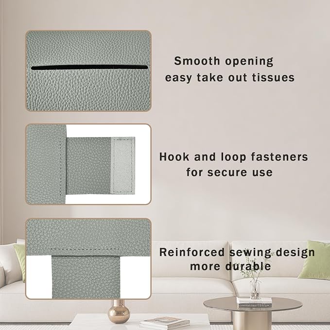 1PC Extra Large Rectangle Tissue Box Cover, PU Leather Rectangular Tissue Box Holder with Bottom Belt Plus Size Tissue Box Organizer for Bathroom/Car/Hotel/Office (9.5’’x5’’x5’’, Grey)
