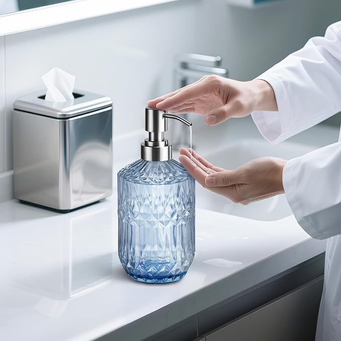 Kaishun 13OZ Refillable Glass Soap Dispenser for Hand Soap & Lotion, Blue