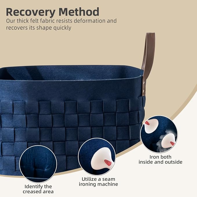 Blankets Basket 16.5 " x13 x13 , Extra Large Rectangular Laundry Hamper with Leather Handle, Soft Dog Toy Basket for Storage-Navy Blue
