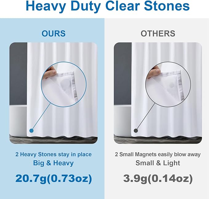 White Shower Liner Cloth Waterproof, White Shower Curtain Liner Fabric with Weighted Stones, Washable Shower Curtain and Liner 2-in-1, 120G Heavy Duty, 12 Grommet Holes, 72 x 72 Inches