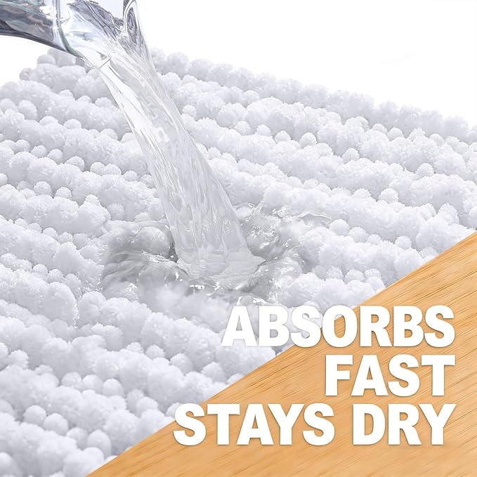 OLANLY Bathroom Rugs 34x21, Thick Soft Absorbent Chenille Bath Rugs | White, Shaggy Bath Mat with Quick-Drying Rubber Backing, Machine Washable for Floor, Tub and Shower, Home Decor Accessories