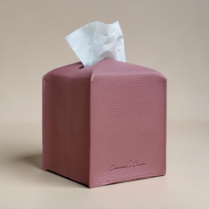 Premium PU Leather Tissue Box Holder - Elegant Hotel-Style Tissue Box Cover for Home, Office & Car Décor, Tissues Cube Organizer for a Natural & Classic Look (Mauve 2 Pack)