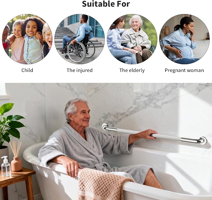 ZUEXT 42 Inch Extra Long Polished Chrome Anti Slip Knurled Safety Grab Bar | Stainless Steel Bathroom Safety Assist Handle, Heavy Duty Wall Mounted, Balance Support Rail for Seniors Handicap, 1.25" Dia