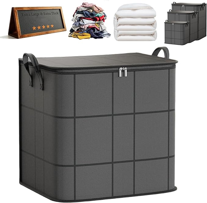 180L Spacious Moving Storage Bin - Large Capacity Zippered Fabric Organizer for Bedding & Clothes, Foldable Blanket Bag with Reinforced Handles for Quilts, Comforters & Moving Day，1：M