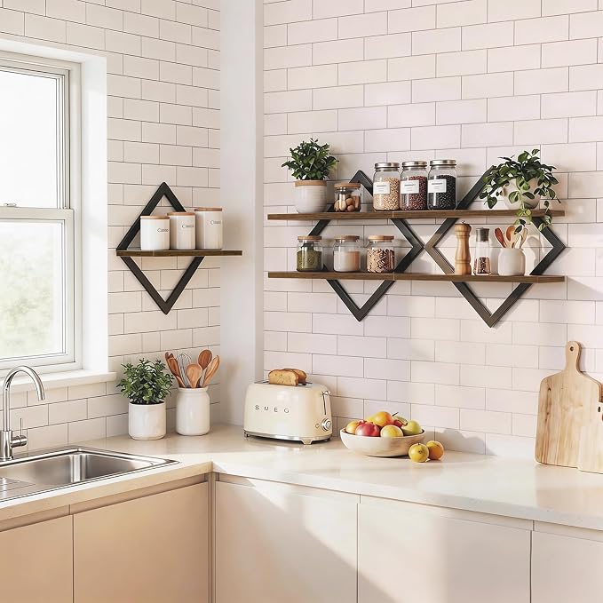 Floating Shelves for Wall, Set of 3 Hanging Shelves, Rustic Brown | Wall Mounted Storage Shelves for Books & Decor, Decorative Wall Shelves for Living Room, Bedroom, Bathroom & Kitchen