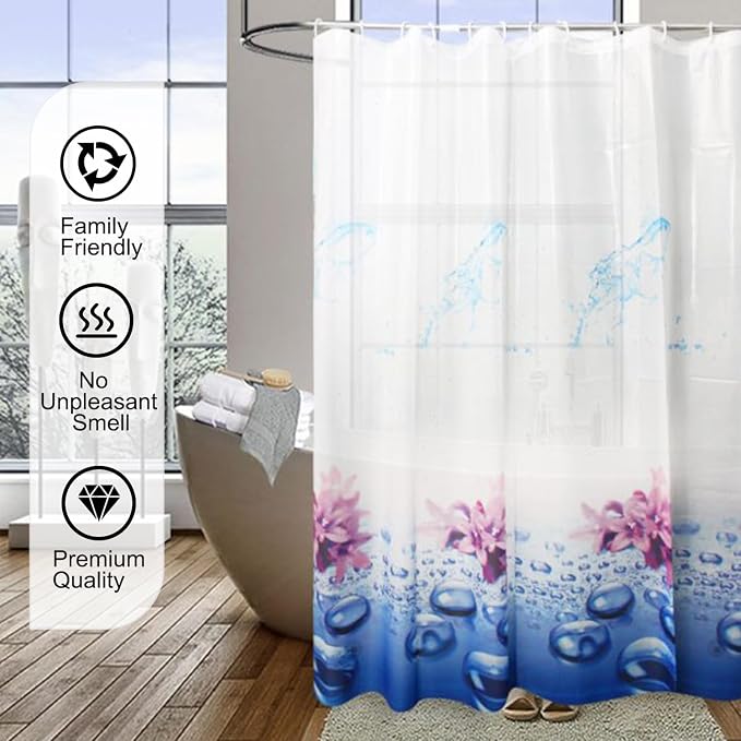 TIKABC Shower Curtain Liner, 4G PEVA Shower Liner, Plastic Waterproof Shower Curtains, 72x72 inch with Grommet Holes 3 Magnetic Weights