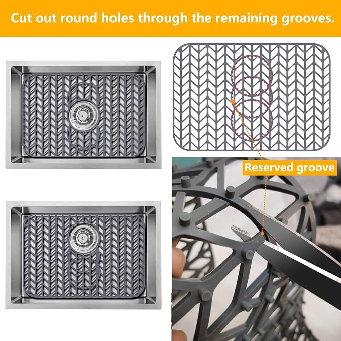 Sink Protectors for Kitchen Sink19"x13" 3 Reserved Holes Silicone Sink Mat | Various sizes and styles,Free-form cutting,Holes for different positions,Protector for sinks and dish,Food-grade silicone