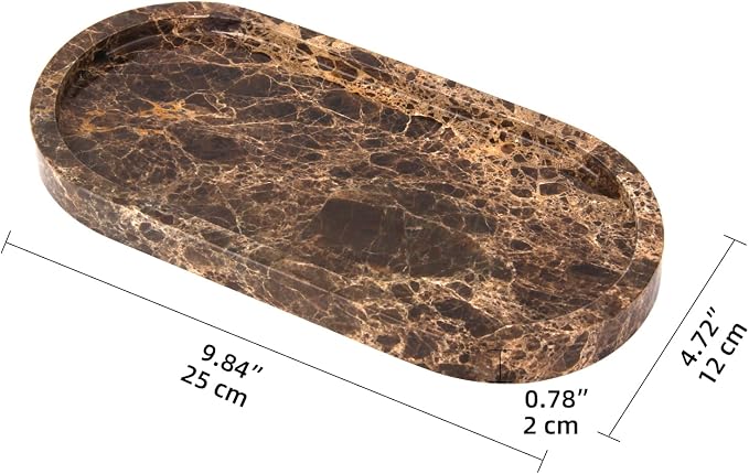 Oval Marble Bathroom Vanity Tray, Dark Brown, 10" x 5" x 0.6" | Natural Luxury Marble, Home Kitchen Bathroom Table Tray, Stone Decorative Countertop Tray, For Coffee Perfume Jewelry