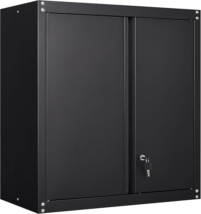 Wall Cabinet Storage, Locking Wall Cabinet with 2 Doors,Garage Storage Cabinet for Home Office,Gym,Garage,Black