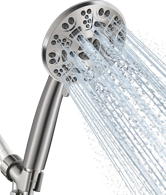 Cobbe 8-Setting Handheld Shower Head, Water-Saving Design, Brushed Nickel | Trickle Pause Mode, 5ft Stainless Steel Hose, Brass Swivel Bracket, Tool-Free Installation