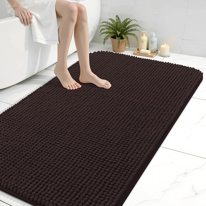 Arotive Chenille Bathroom Rugs 50x30, Soft Absorbent Bath Mat, Brown | Rubber Backing, Machine Washable Dry Bath Mats for Bathroom Floor, Tub and Shower, Home Decor Accessories