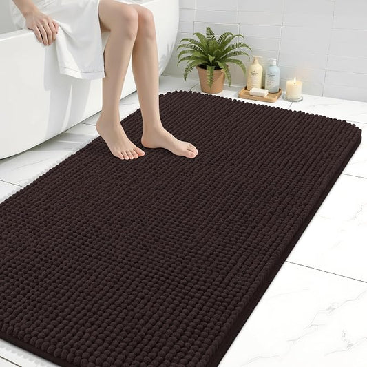 Arotive Chenille Bathroom Rugs 50x30, Soft Absorbent Bath Mat, Brown | Rubber Backing, Machine Washable Dry Bath Mats for Bathroom Floor, Tub and Shower, Home Decor Accessories