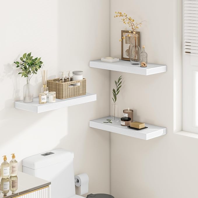 Vivelove Deep Floating Shelves for Wall 16x12” Set of 2, White | Easy Install With Hardware, 2" Thick, Invisible Brackets, Wall Mounted, No Sagging, For Any Room