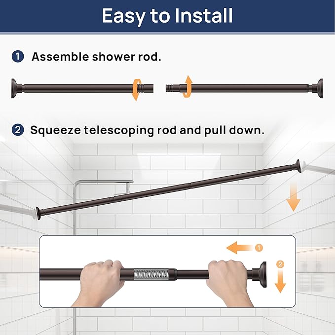 ENJOYBASICS 1" Bronze Shower Curtain Rod, 30-76" Adjustable, Secure Tension | Easy No-Drill Installation, No Tools, No Gaps, Sturdy Rust-Resistant Steel, Sag-Resistant Design, Tubs, RVs, Apartments