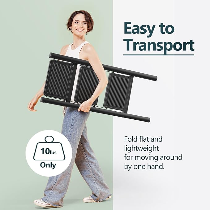 3 Step Foldable Step Stool, 330lbs Load, Black | Folded 36'' H x 2'' T; Net 9.9 lbs; Anti-Slip Feet Grip Wood, Tile, Carpet; Wide Pedals; For Kitchens, Closets.
