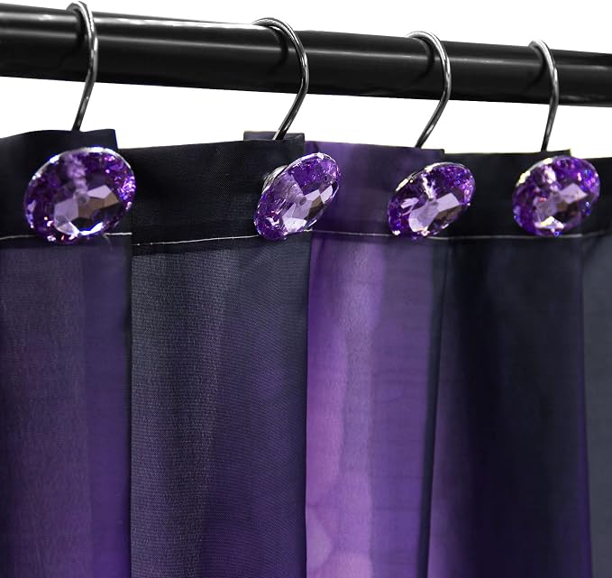 Crystal Diamond Round Shower Curtain Hooks Rings for Bathroom,Purple,12PCS | Acrylic Decorative Rhinestones Bling Shower Hooks Rings,for Bathroom Curtains Rod,Gem Metal Rust Proof Shower Hangers