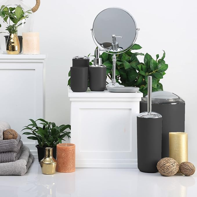 Moss & Stone 6-Piece Black Bathroom Accessories Set, Soap Dispenser | Modern Plastic Bathroom Set with Toothbrush Holder, Soap Dish, Cup & Trash Can for Countertop Organization and Bathroom Decor
