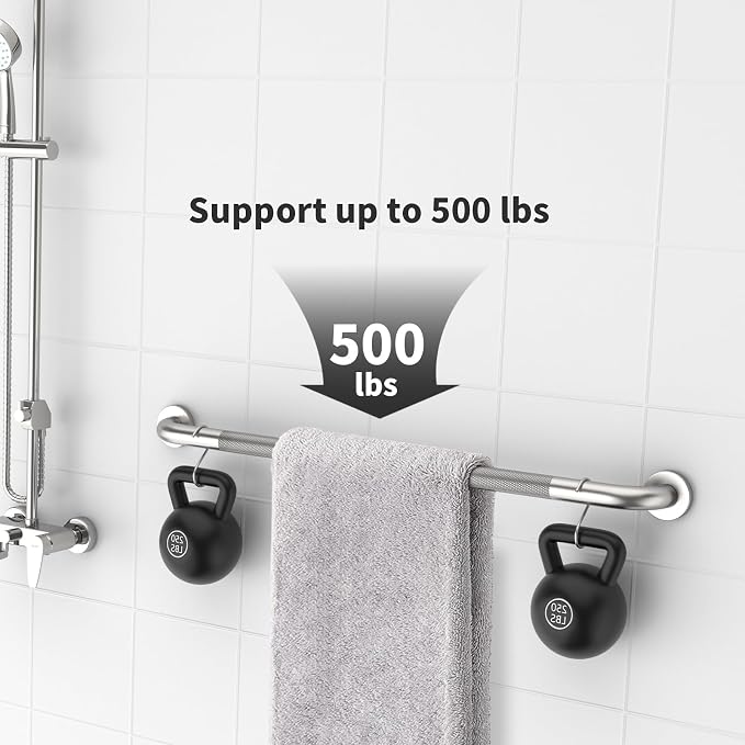 ZUEXT 42 Inch Extra Long Brushed Nickel Anti Slip Knurled Safety Grab Bar | Stainless Steel Bathroom Safety Assist Handle, Heavy Duty Wall Mounted, Balance Support Rail for Seniors Handicap, 1.25" Dia